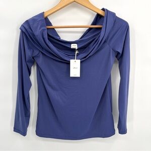 NWT Aritzia Wilfred Nightshade Blue Carole Off the Shoulder Long Sleeve Top